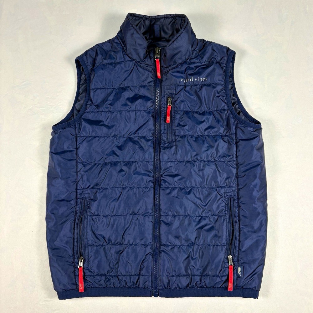Vineyard Vines Boys Blue Puffer Vest Full Zip Zipped Pockets M (12-14)